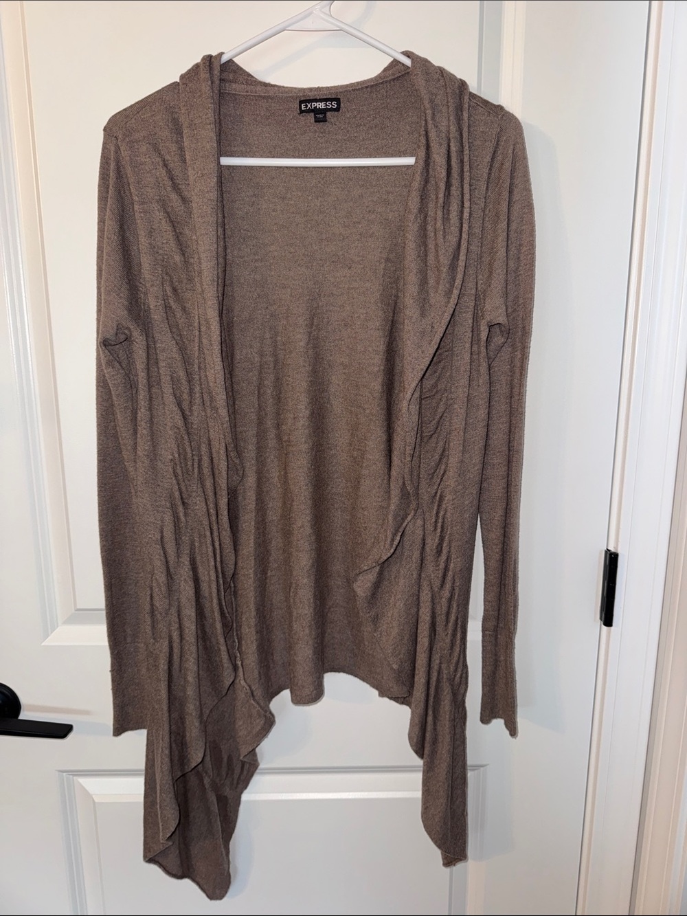 Express Open-Front Hooded Cardigan in Taupe
